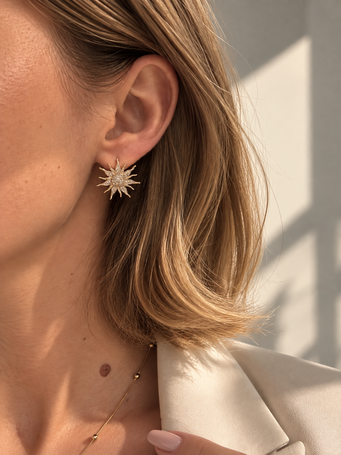 Sun Earrings – Brass with Zircons | Rhodium & Gold Plated