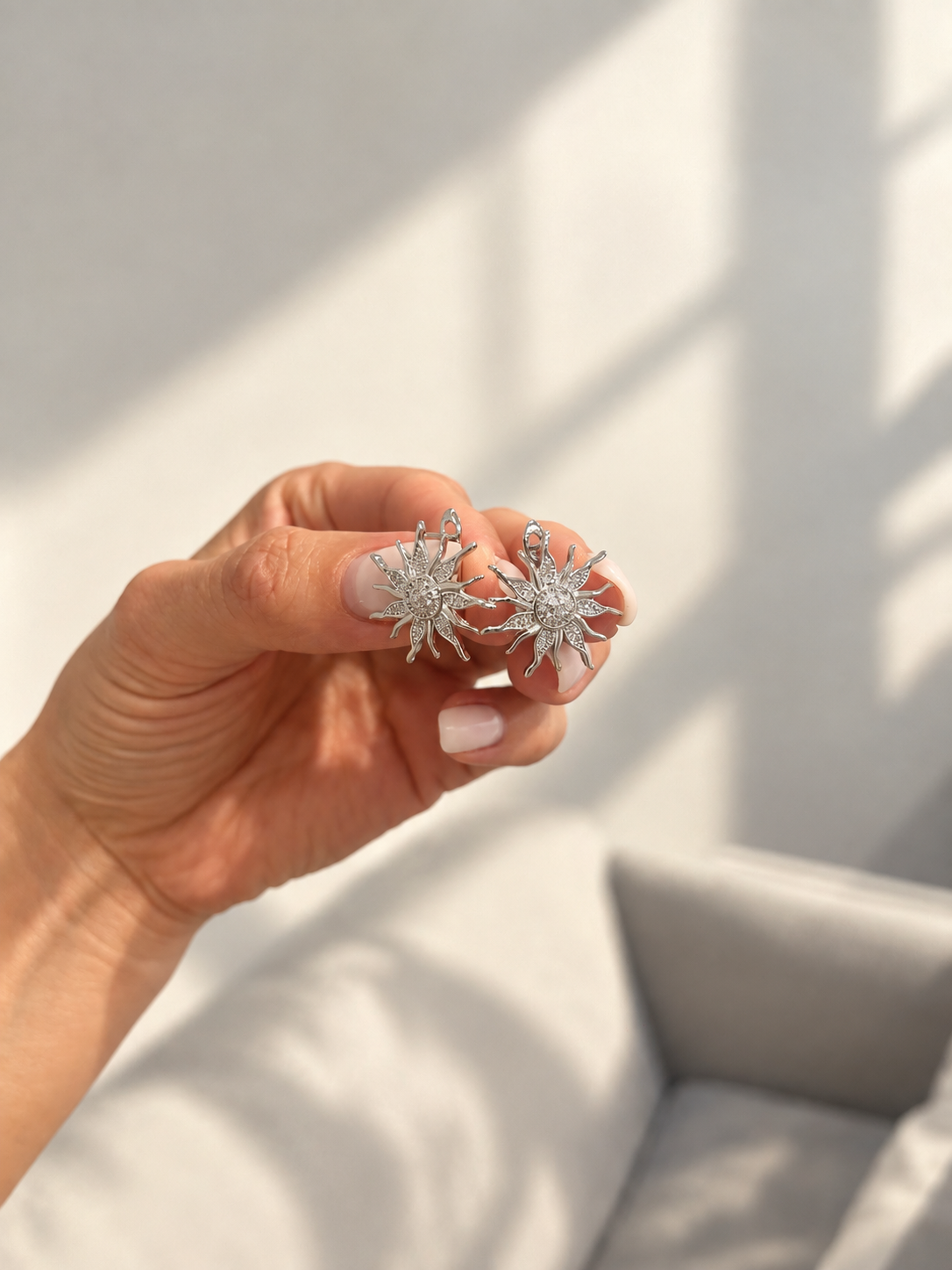 Sun Earrings – Brass with Zircons | Rhodium & Gold Plated