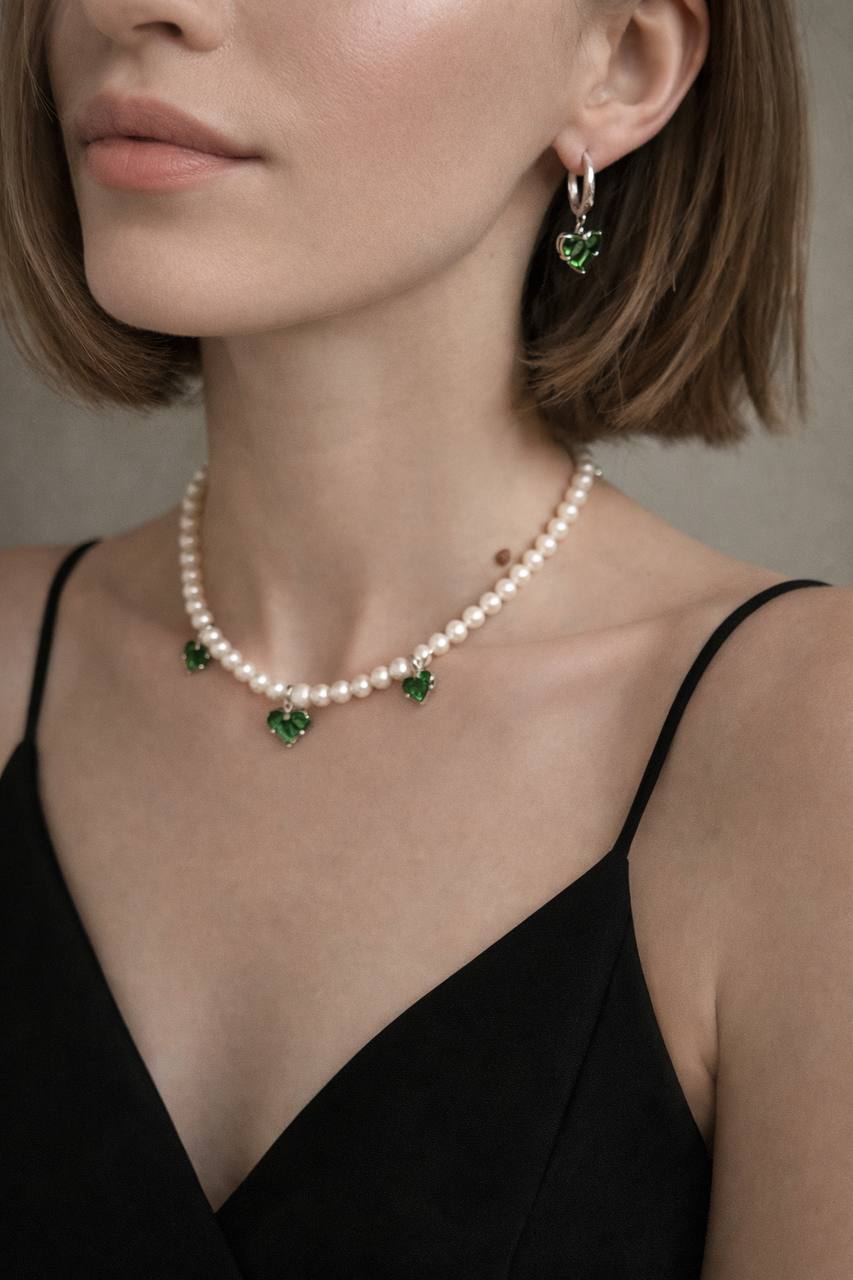 Green Heart Pearl Love Set